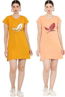 HouseOfCommon Women T Shirt Multicolor Above Knee/Mid Thigh Length Dress