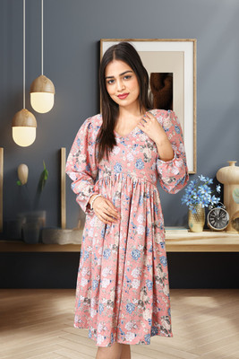 HOC's Women Fit and Flare Pink Knee Length Dress