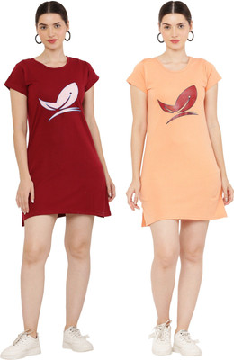 PREE GOO Women Ethnic Dress Maroon, Orange Above Knee/Mid Thigh Length Dress