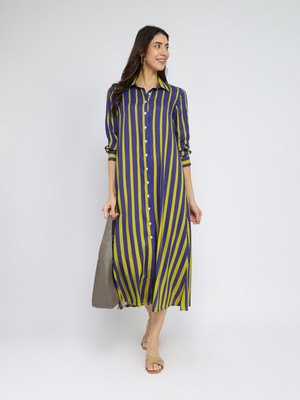 Pink Fort Women A-line Blue Midi/Calf Length Dress