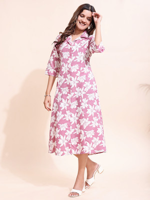 Attire Empire Women Fit and Flare Pink Midi/Calf Length Dress