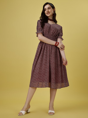 RoyalFul Women Asymmetric Maroon Midi/Calf Length Dress