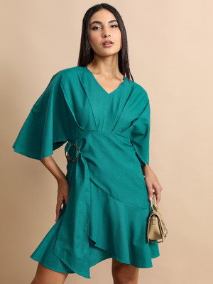 Tokyo Talkies Women Wrap Light Green Above Knee/Mid Thigh Length Dress