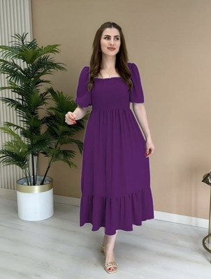 Kismat Fashion Women A-line Purple Midi/Calf Length Dress