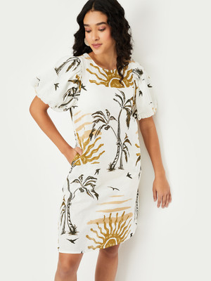 MAX Women A-line Yellow Midi/Calf Length Dress