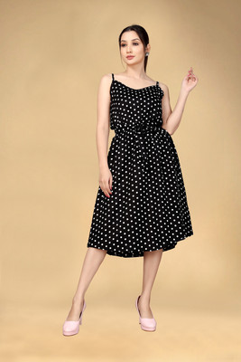 Go4Fashion Women A-line Black Knee Length Dress