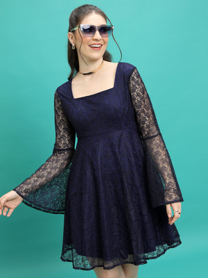 Tokyo Talkies Women A-line Dark Blue Above Knee/Mid Thigh Length Dress