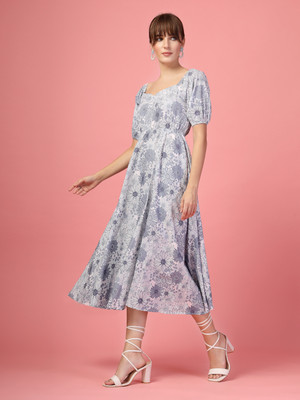 Oomph! Women Fit and Flare Multicolor Midi/Calf Length Dress