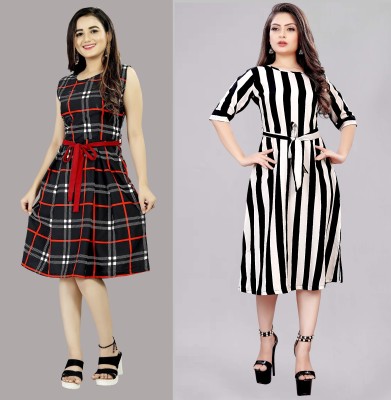 maruti fab Women A-line White, Black, Red Dress