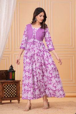 Drashti Textiles Women Floral Print Anarkali Kurta(Yellow)