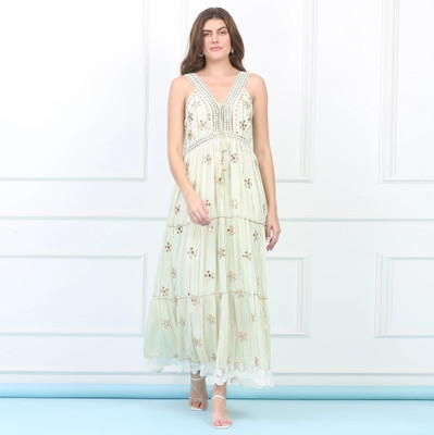 Majestic By Baani Women Maxi Green Full Length Dress