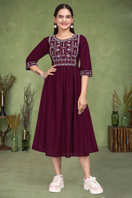 Joqcey Women Fit and Flare Multicolor Midi/Calf Length Dress