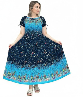 COMFY ATTIRE Women Fit and Flare Light Blue Maxi/Full Length Dress