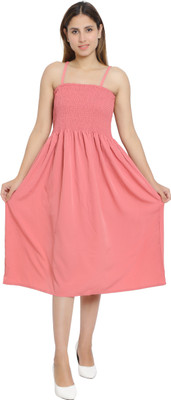 Divinelove Women A-line Pink Midi/Calf Length Dress