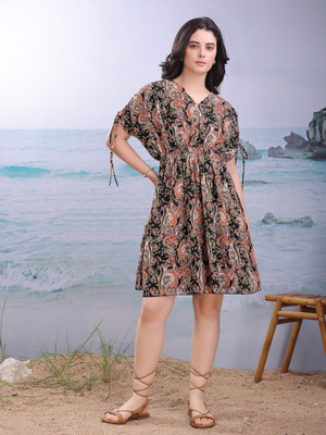 PURVAJA Women Fit and Flare Multicolor Above Knee/Mid Thigh Length Dress