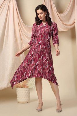 Fashion Dream Women Fit and Flare Maroon Midi/Calf Length Dress
