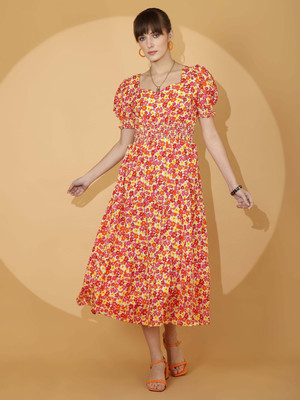 Sheetal Accociates Women Fit and Flare Orange Midi/Calf Length Dress