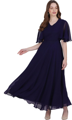 MUZUN Women A-line Blue Maxi/Full Length Dress