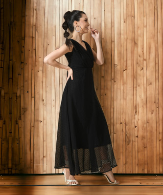 IUGA Women A-line Black Maxi/Full Length Dress