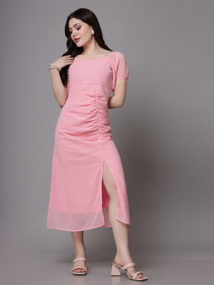 Herway Women Sheath Pink Midi/Calf Length Dress