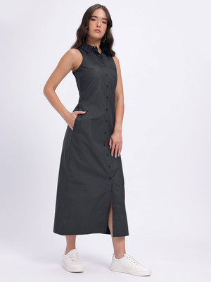 Glitchez Women Shirt Black Midi/Calf Length Dress