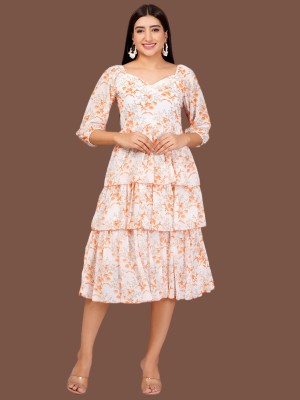 sana fashion Women Gathered Orange Dress