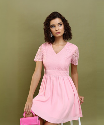 Tokyo Talkies Women Skater Pink Above Knee/Mid Thigh Length Dress