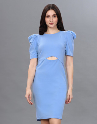 Selvia Women Bodycon Light Blue Mini/Short Dress