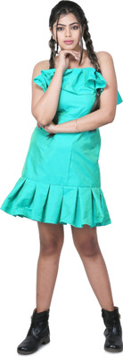 KIYOO Women Maxi Light Green Above Knee/Mid Thigh Length Dress