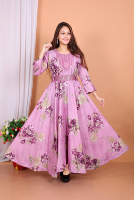 S R RESHMA DRESSES Women Gown Purple Maxi/Full Length Dress