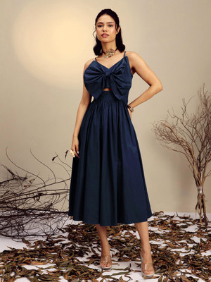 Pink Paprika By SASSAFRAS Women Fit and Flare Dark Blue Midi/Calf Length Dress