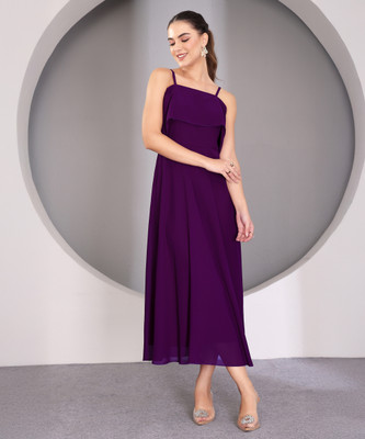 Miss Chase Women Skater Purple Midi/Calf Length Dress