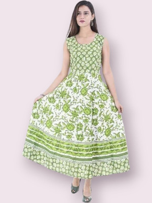 Tankavi Women Fit and Flare Green Knee Length Dress