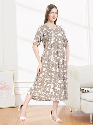 KAITEI Women Fit and Flare Brown Ankle Length Dress