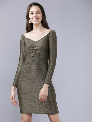 Tokyo Talkies Women A-line Gold Midi/Calf Length Dress