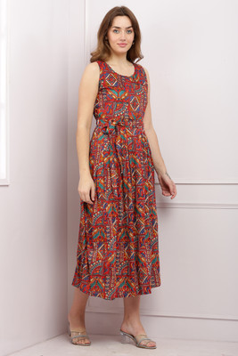 A R J FASHION Women A-line Multicolor Midi/Calf Length Dress