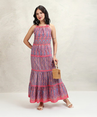 Vishudh Women Maxi Pink Full Length Dress