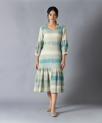 W Women Fit and Flare White Midi/Calf Length Dress