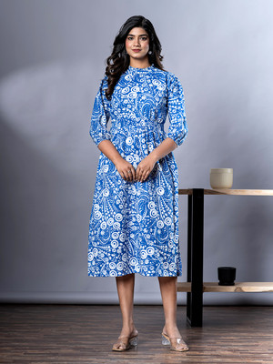 Jaitpuriya fashion Women Fit and Flare Multicolor Midi/Calf Length Dress