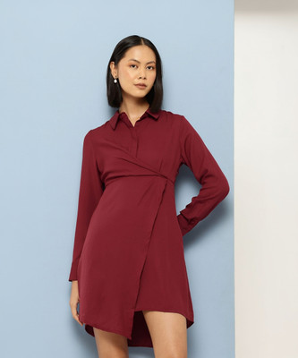 CHEMISTRY Women Wrap Maroon Above Knee/Mid Thigh Length Dress