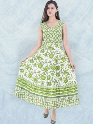 Tankavi Women Fit and Flare Green Knee Length Dress