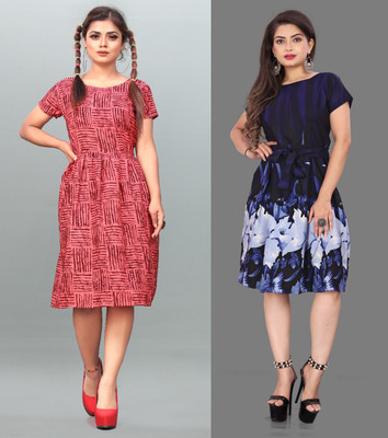 Modli 20 Fashion Women Fit and Flare Blue Knee Length Dress