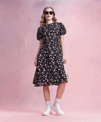 Dressberry Women A-line Black Midi/Calf Length Dress