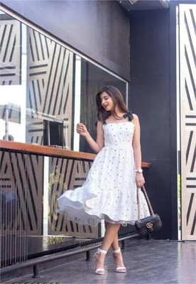Divine Bezz Women Fit and Flare White Midi/Calf Length Dress