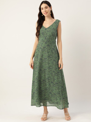 Deewa Women A-line Green Maxi/Full Length Dress