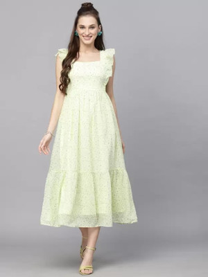 Priya Collection Women Fit and Flare Green Midi/Calf Length Dress