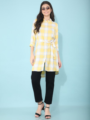 CRIMSOUNE CLUB Women A-line Yellow, White, Light Blue Knee Length Dress