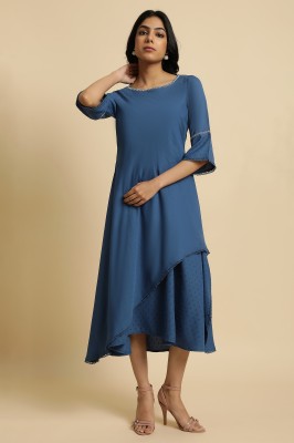 W Women Fit and Flare Dark Blue Dress