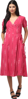 Abravi Women Wrap Pink Below Knee Dress
