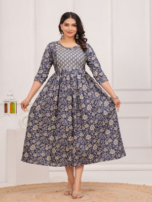 Nevisha Style Women Fit and Flare Dark Blue Ankle Length Dress